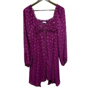 SO Dress Womens L Purple Pink Hearts Milkmaid Empire Waist Y2K Balloon Sleeve